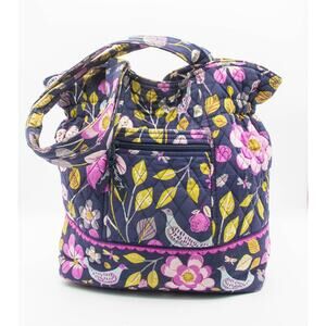 Large VERA BRADLEY Bag Glenna Satchel Blue Purple Floral Nightingale Bird Flower